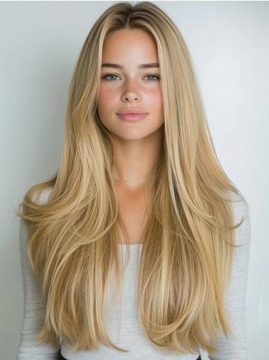 Long Blonde Wigs Synthetic Lace Front Layered 28" Straight Wigs