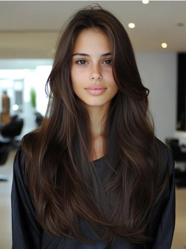 Long Brown Wig 28" Lace Front Synthetic Straight Without Bangs Wigs