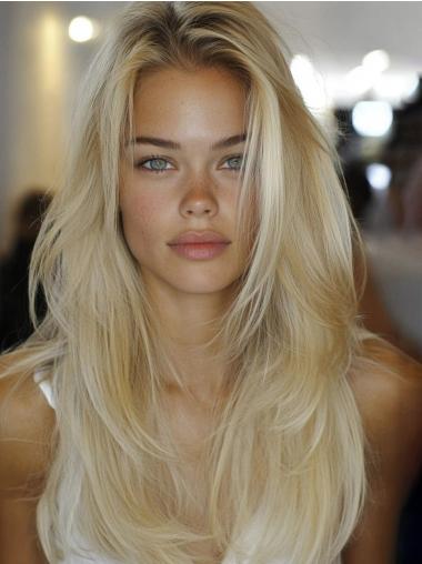 Wigs Long Hair 22" Layered Blonde Lace Front Straight Synthetic Wigs