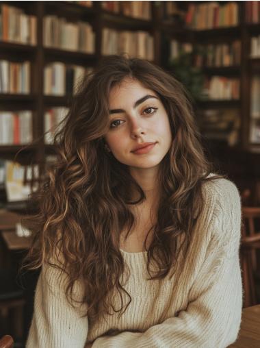 Long Wavy Wigs Brown Synthetic 22" Lace Front Without Bangs Wigs