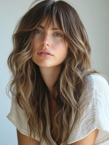 Long Wig With Bangs Monofilament 20" Blonde Synthetic Wavy Wigs