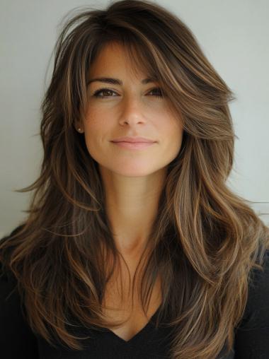 Long Wigs For Women Straight Synthetic 20" Brown Layered Wigs