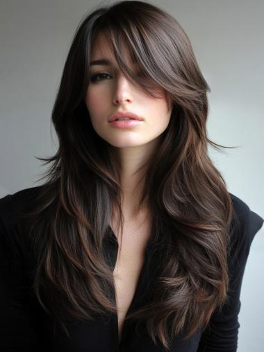 Long Wigs For Women Wavy Synthetic 24" Brown Layered Wigs