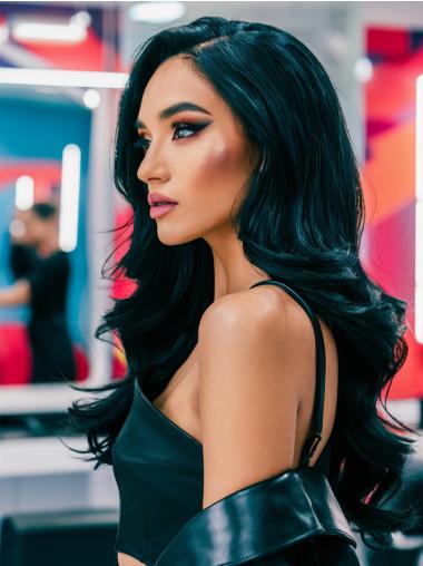 Long Wigs For Women Wavy Synthetic 24" Black Without Bangs Wigs