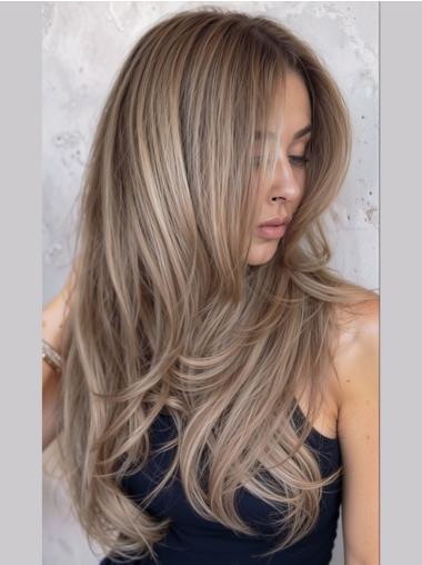Long Haired Wigs Monofilament Layered Synthetic 24" Blonde Straight Wigs