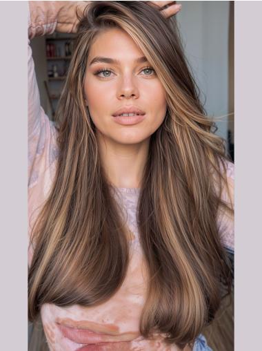Long Haired Wigs Monofilament Without Bangs Remy Human Hair 26" Ombre/2 Tone Straight Wigs