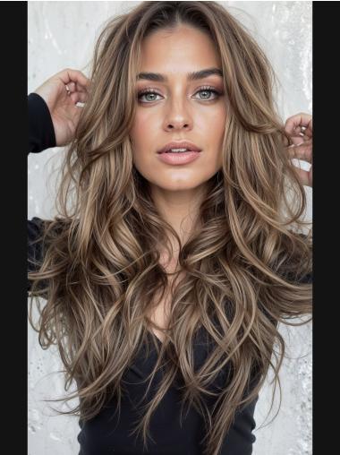 Long Haired Wigs Lace Front Layered Synthetic 26" Blonde Wavy Wigs
