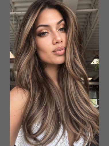 Long Haired Wigs Lace Front Without Bangs Synthetic 24" Ombre/2 Tone Straight Wigs