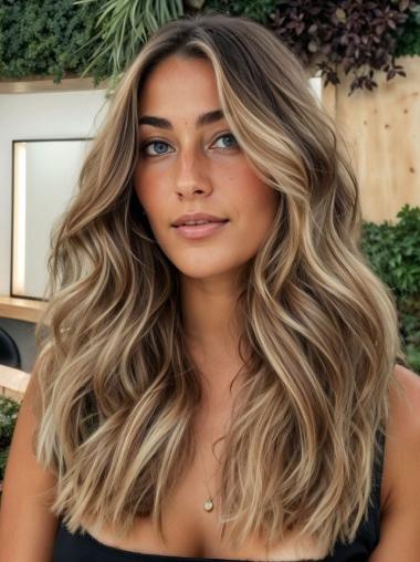 Long Hair Wigs For Women Without Bangs Wavy Blonde 20" Monofilament Wigs