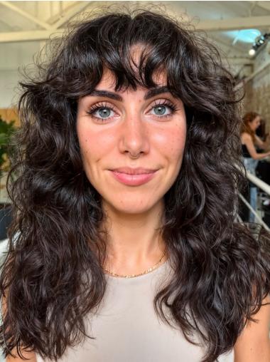 Long Curly Wigs Black Synthetic 20" Lace Front With Bangs Wigs