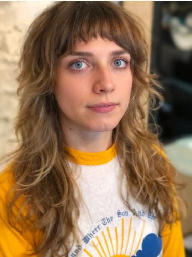 Long Hair Wigs With Bangs Copper Wavy 20" Monofilament Wigs