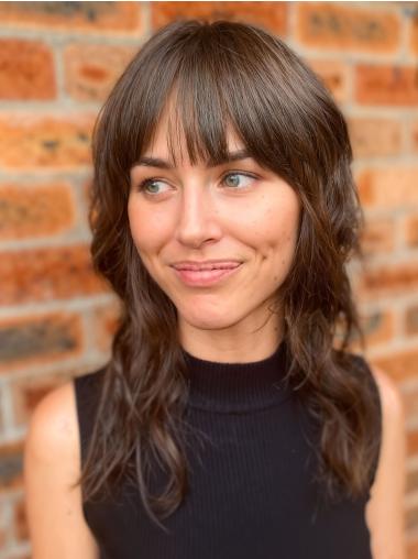 Long Hair Wigs With Bangs Brown Wavy 18" Lace Front Wigs