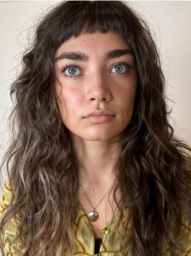 Long Hair Wigs With Bangs Ombre/2 Tone Wavy 24" Monofilament Wigs