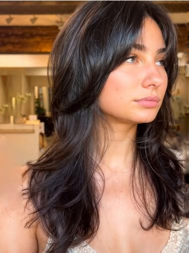 Long Black Wig With Bangs Synthetic Lace Front Straight 20" Wigs