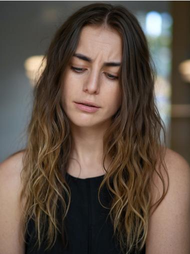 Long Human Hair Wig Lace Front Ombre/2 Tone Without Bangs Wavy 22" Wigs