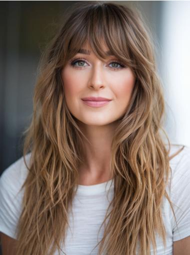 Long Blonde Wig With Bangs Lace Front Synthetic Straight 24" Wigs