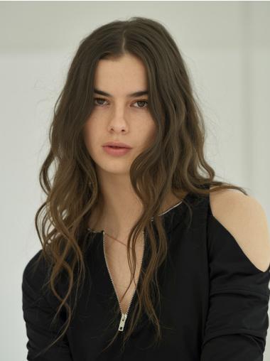 Long Brown Wigs 22" Without Bangs Synthetic Wavy Lace Front Wigs