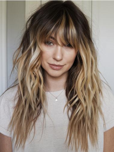 Wig Long Monofilament 24" Wavy Ombre/2 Tone With Bangs Wigs
