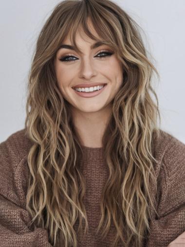 Wig Long Monofilament 26" Wavy Ombre/2 Tone With Bangs Wigs