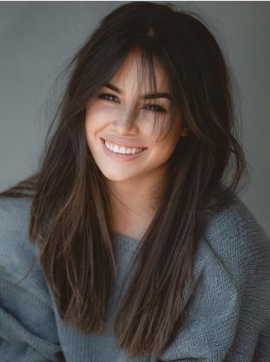 Long Black Hair Wig Straight Monofilament Layered 22" Wigs