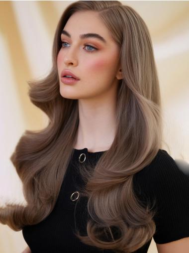 Long Real Hair Wigs 26" Without Bangs Lace Front Ombre/2 Tone Wavy Wigs