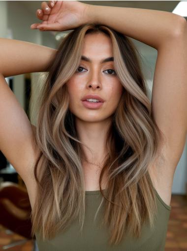 Long Layered Wigs 24" Synthetic Lace Front Ombre/2 Tone Straight Wigs
