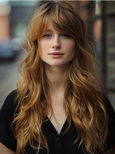 Real Hair Wigs Long Copper Layered 22" Lace Front Straight Wigs