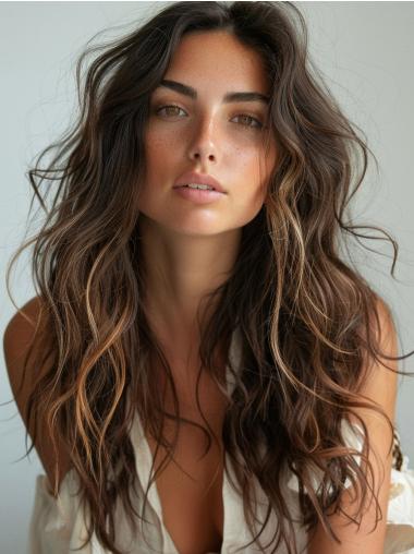 Long Brown Wigs 22" Without Bangs Synthetic Wavy Lace Front Wigs