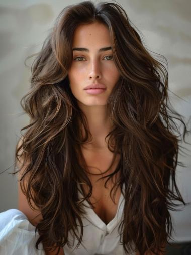 Long Wavy Wig Monofilament Synthetic 26" Without Bangs Brown Wigs