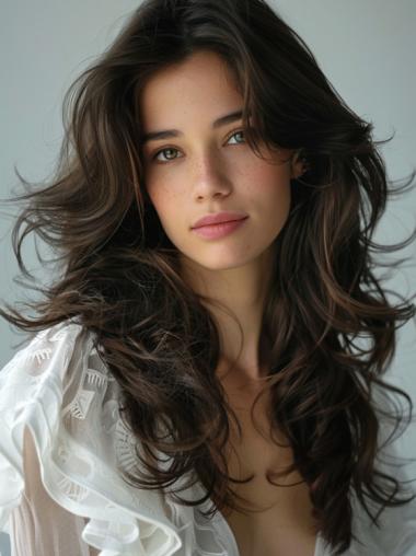 Long Black Hair Wig Wavy Monofilament Without Bangs 22" Wigs