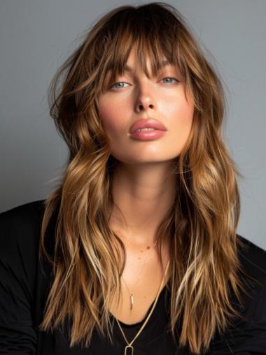 Long Straight Wig Copper With Bangs Synthetic 20" Lace Front Wigs