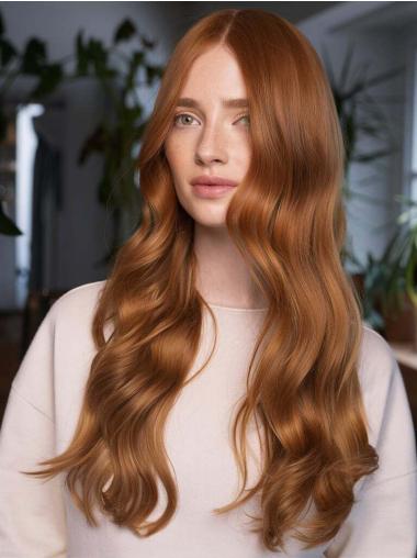 Long Wavy Wig Auburn Without Bangs 26" Lace Front Synthetic Wigs
