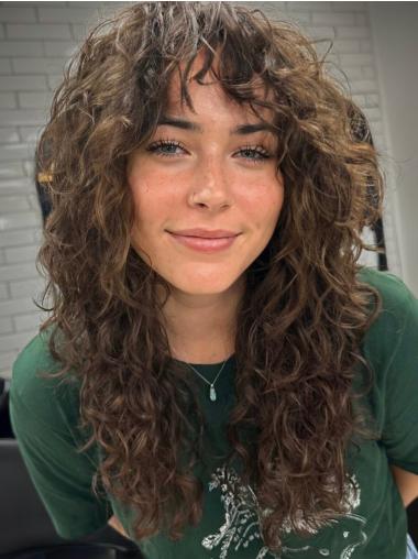 Real Hair Wigs Long Curly With Bangs Ombre/2 Tone Lace Front 20" Wigs