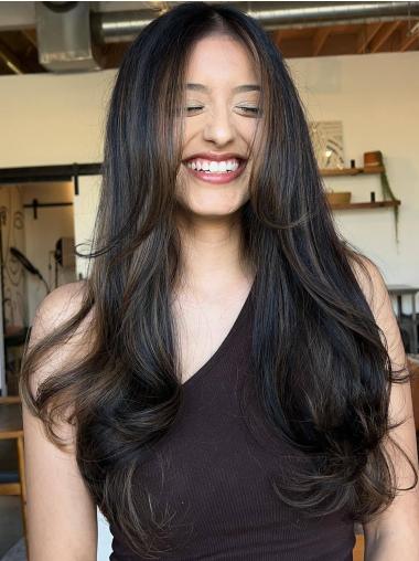 Black Wigs Long Without Bangs 26" Monofilament Synthetic Straight Wigs