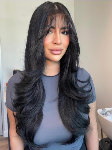 Black Wigs Long With Bangs 26" Monofilament Synthetic Straight Wigs