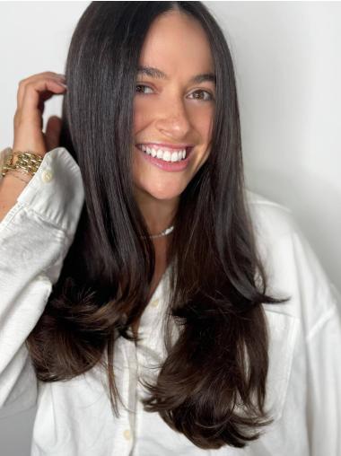 Long Straight Wig Synthetic Layered Monofilament Black 24" Wigs