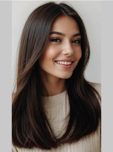 Wigs Human Hair Long 18" Without Bangs Brown Straight Lace Front Wigs