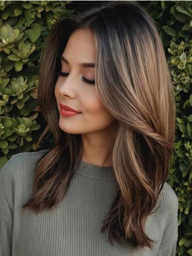 Long Brown Wigs Straight 18" Without Bangs Synthetic Monofilament Wigs