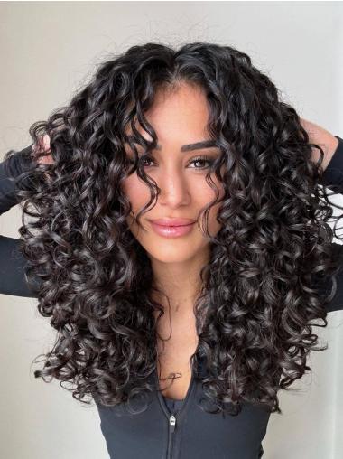 Black Wigs Long Curly 20" Without Bangs Remy Human Hair Monofilament Wigs