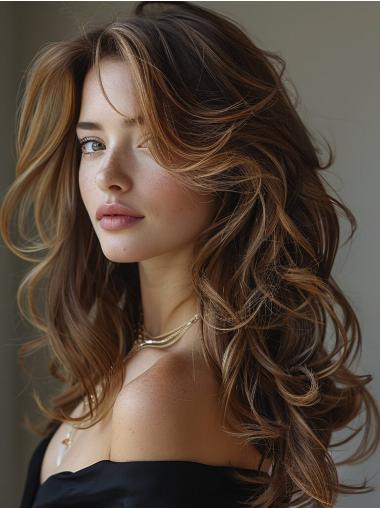 Human Hair Wigs Long Without Bangs Ombre/2 Tone 20" Lace Front Wavy Wigs