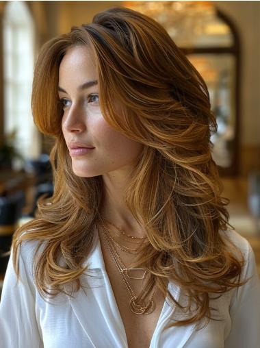 Wigs Human Hair Long 20" Without Bangs Blonde Wavy Lace Front Wigs