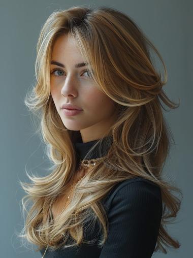 Blonde Long Wigs Wavy Synthetic Lace Front 22" Layered Wigs