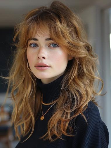 Long Blonde Wig Human Hair Layered Monofilament Wavy 20" Wigs