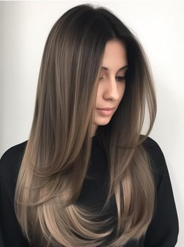 Long Straight Wig Ombre/2 Tone Layered Remy Human Hair 22" Monofilament Wigs