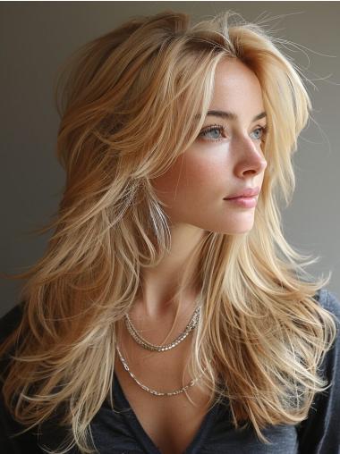 Blonde Long Wigs Straight Synthetic Lace Front 20" Layered Wigs