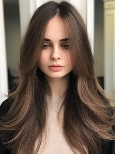 Wigs For Women Long Brown Without Bangs Straight Synthetic 24" Wigs