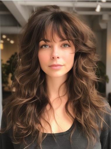 Wigs For Women Long Brown With Bangs Wavy Synthetic 20" Wigs