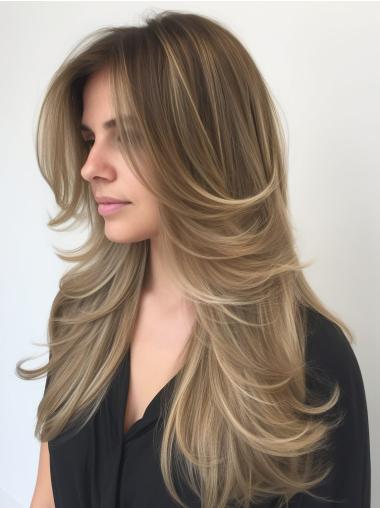 Blonde Wig Long Synthetic 24" Monofilament Wavy Layered Wigs