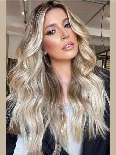 Wigs For Women Long Blonde Without Bangs Wavy Remy Human Hair 24" Wigs