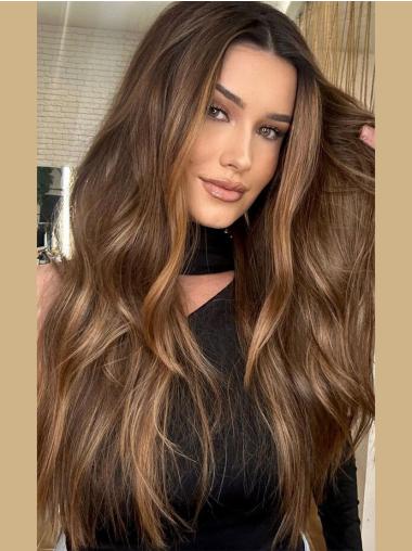 Long Lace Front Wigs 26" Synthetic Straight Without Bangs Brown Wigs